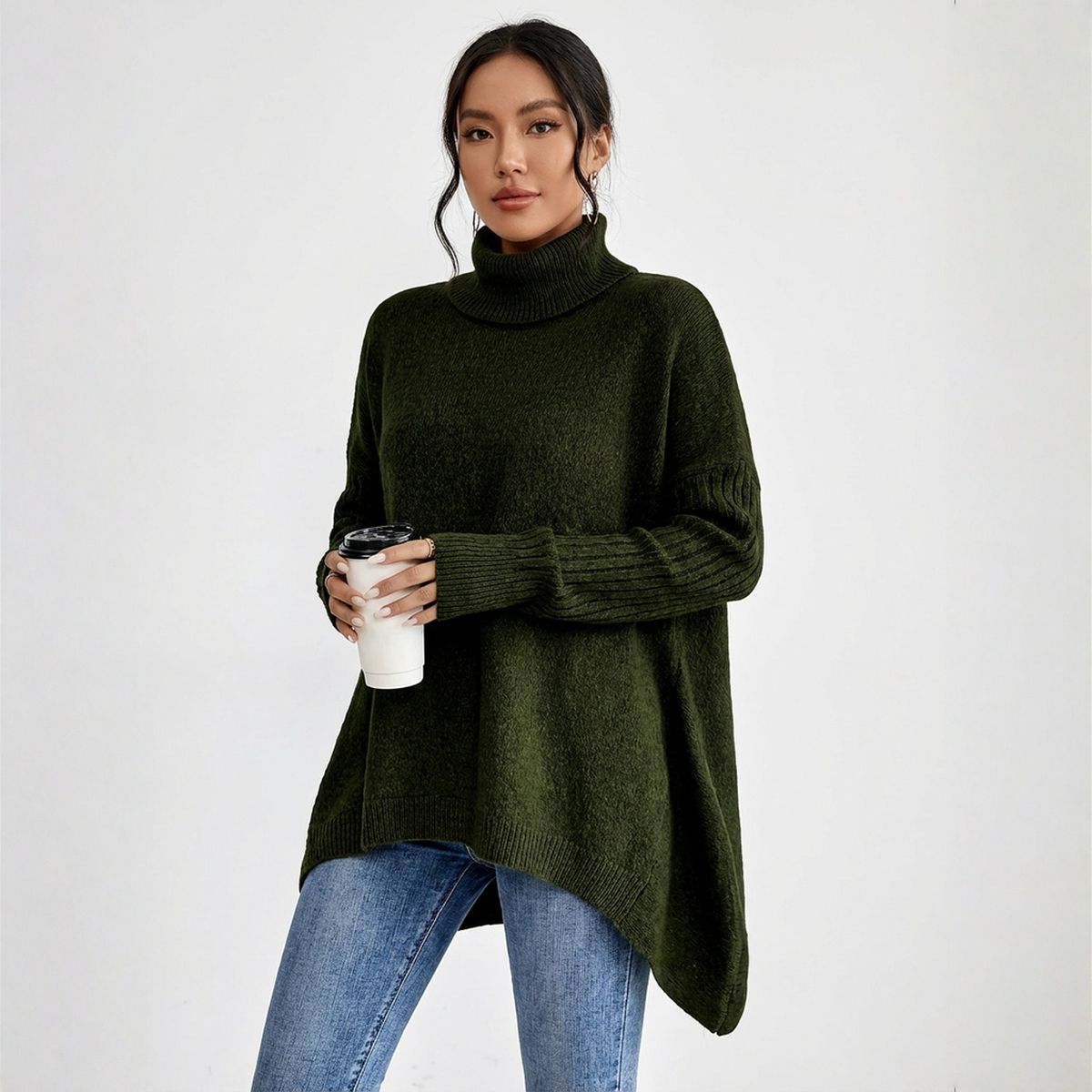 Montclair™ Elegant Knit Sweater with High Neck and Asymmetrical Hem