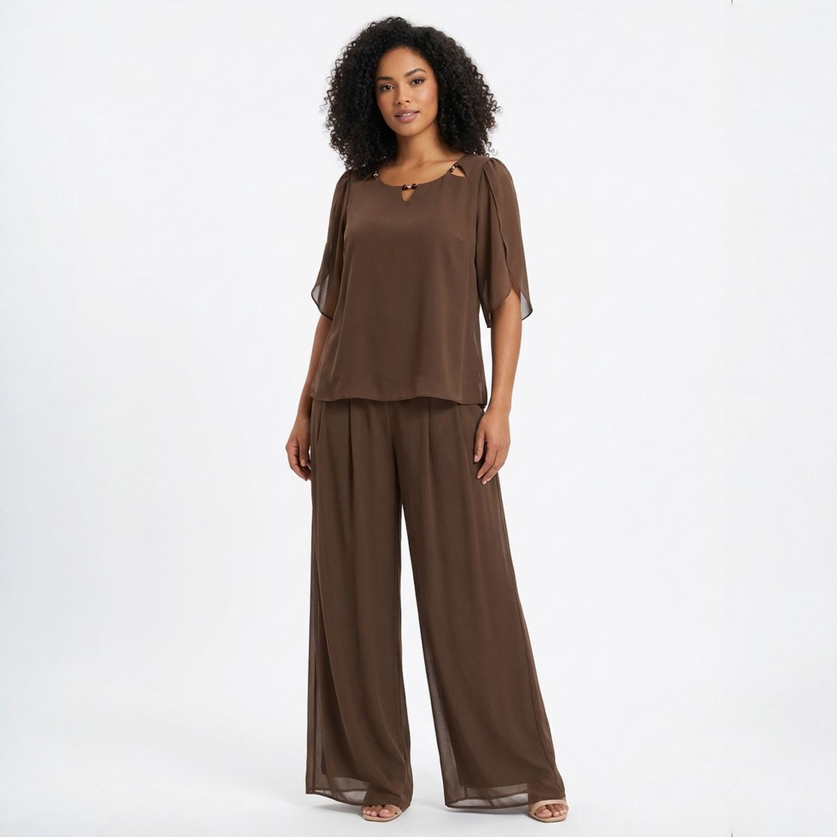 Elara™ Poplin Set with Refined Neckline Blouse and Elegant Long Pants