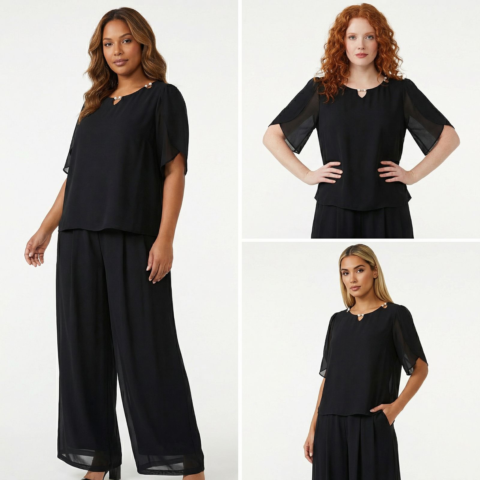 Elara™ Poplin Set with Refined Neckline Blouse and Elegant Long Pants
