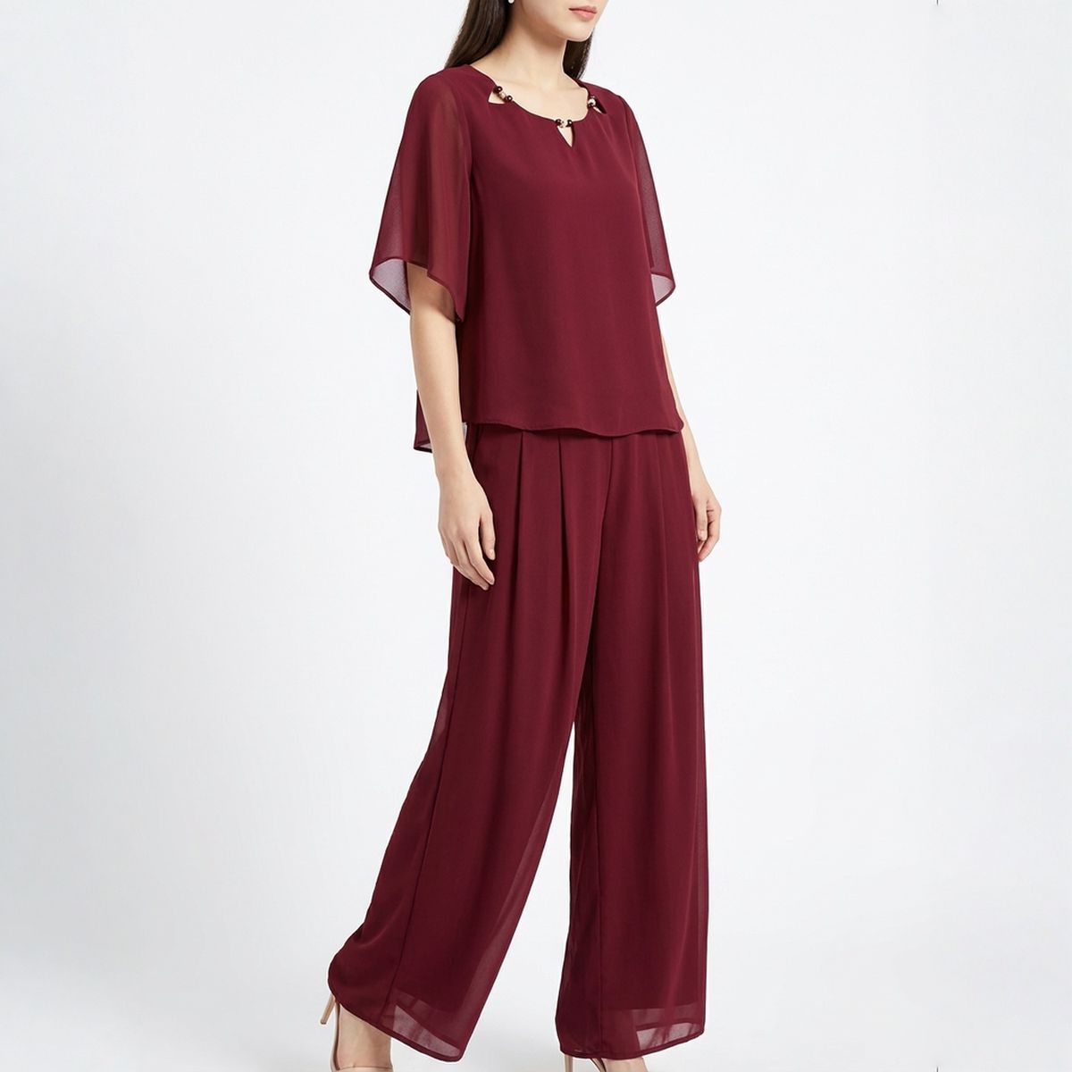 Elara™ Poplin Set with Refined Neckline Blouse and Elegant Long Pants