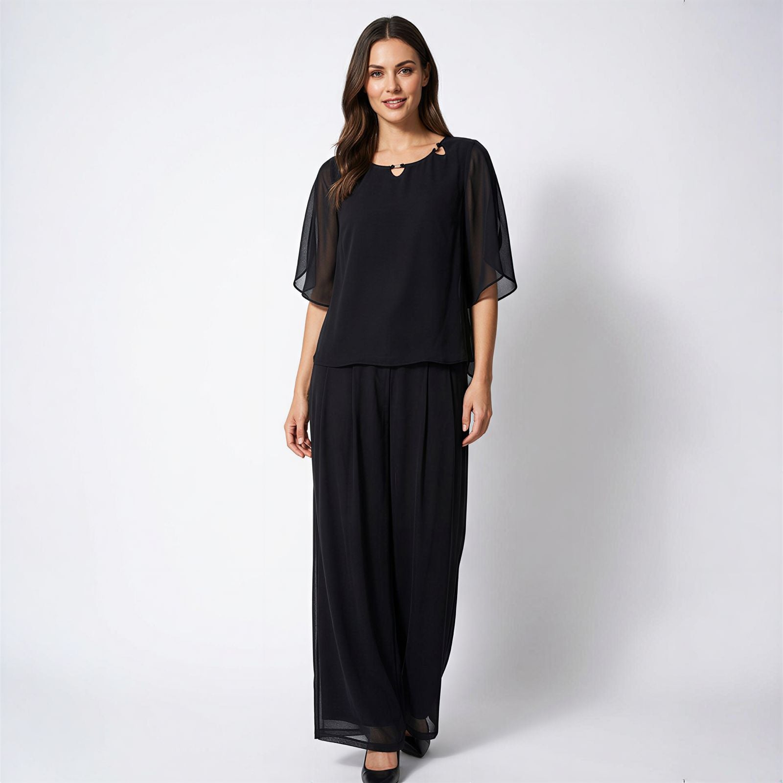 Elara™ Poplin Set with Refined Neckline Blouse and Elegant Long Pants