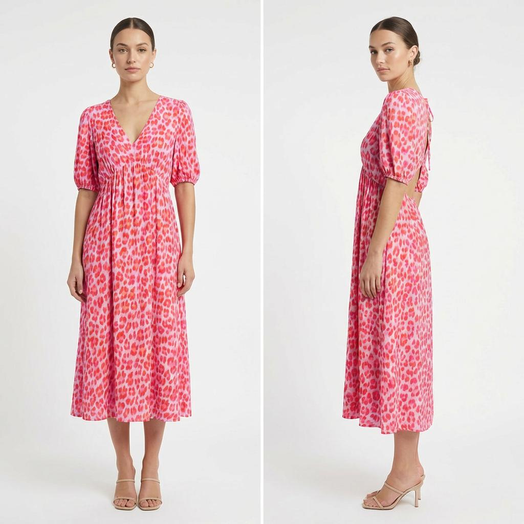 Valeria™ Lightweight Viscose Dress with V-Neck and Flowing Sleeves