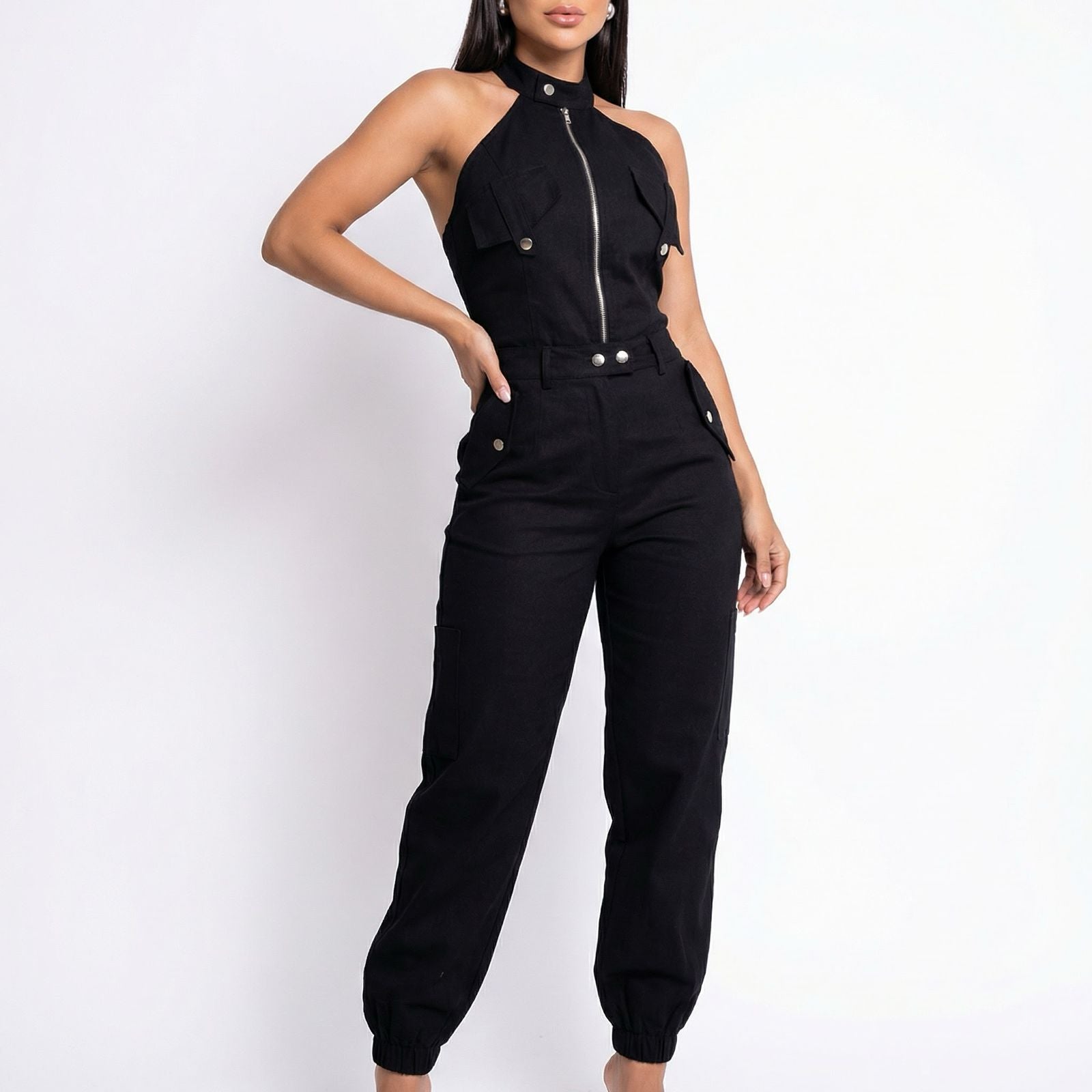 Dominna™ Lightweight Twill Cargo Jumpsuit with Refined Tailored Fit