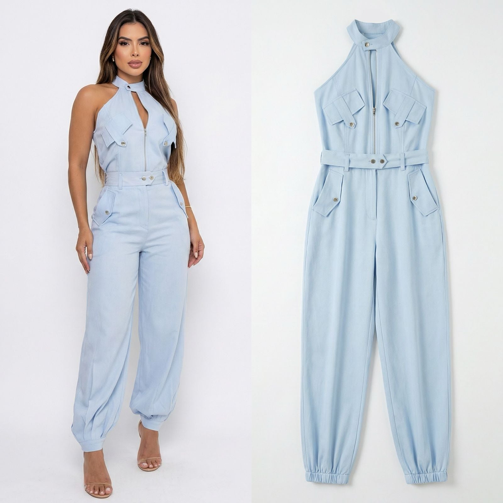 Dominna™ Lightweight Twill Cargo Jumpsuit with Refined Tailored Fit