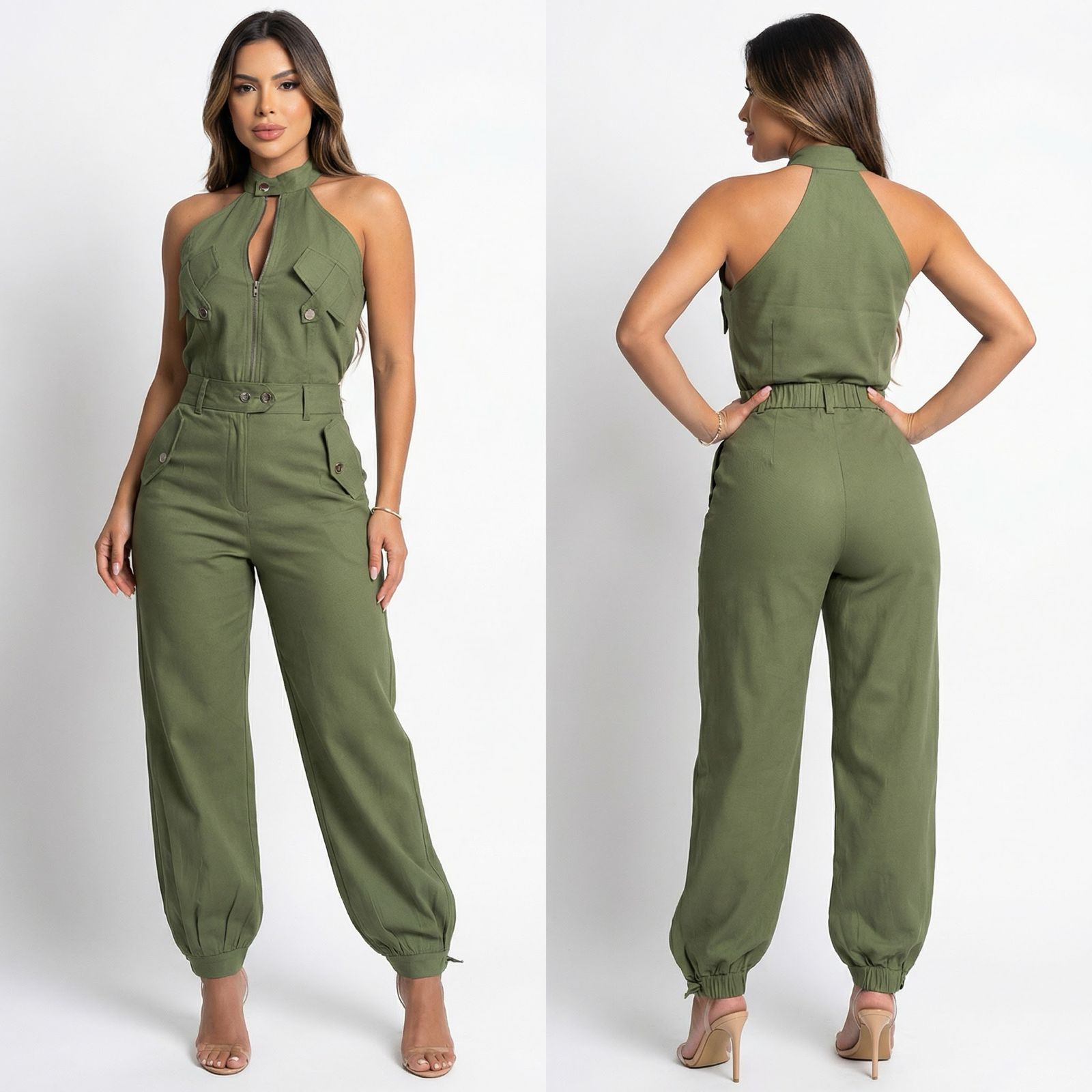 Dominna™ Lightweight Twill Cargo Jumpsuit with Refined Tailored Fit