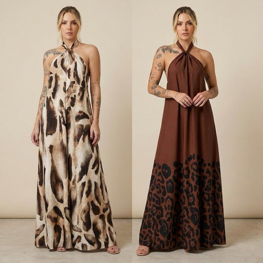 Isla Nomad™ Long Viscose Dress with Fluid Fit and Wild Print