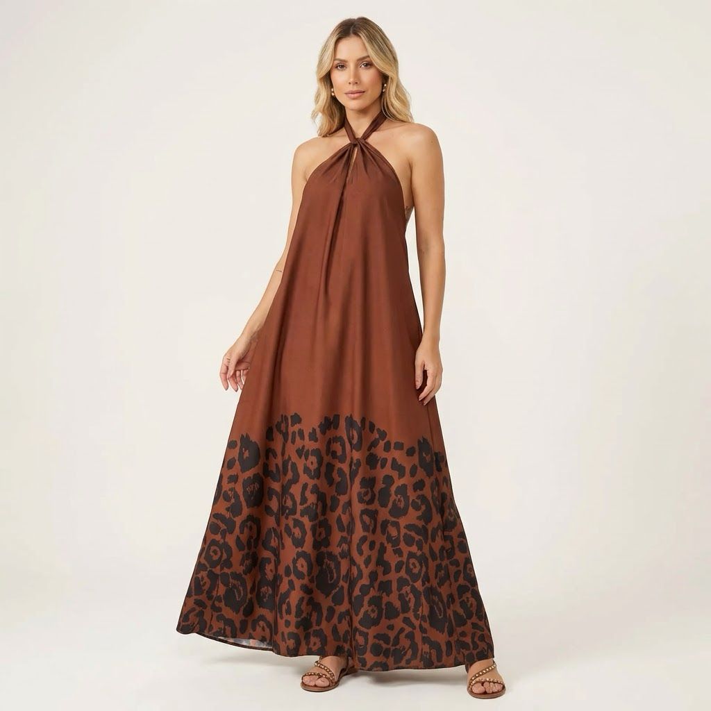 Isla Nomad™ Long Viscose Dress with Fluid Fit and Wild Print