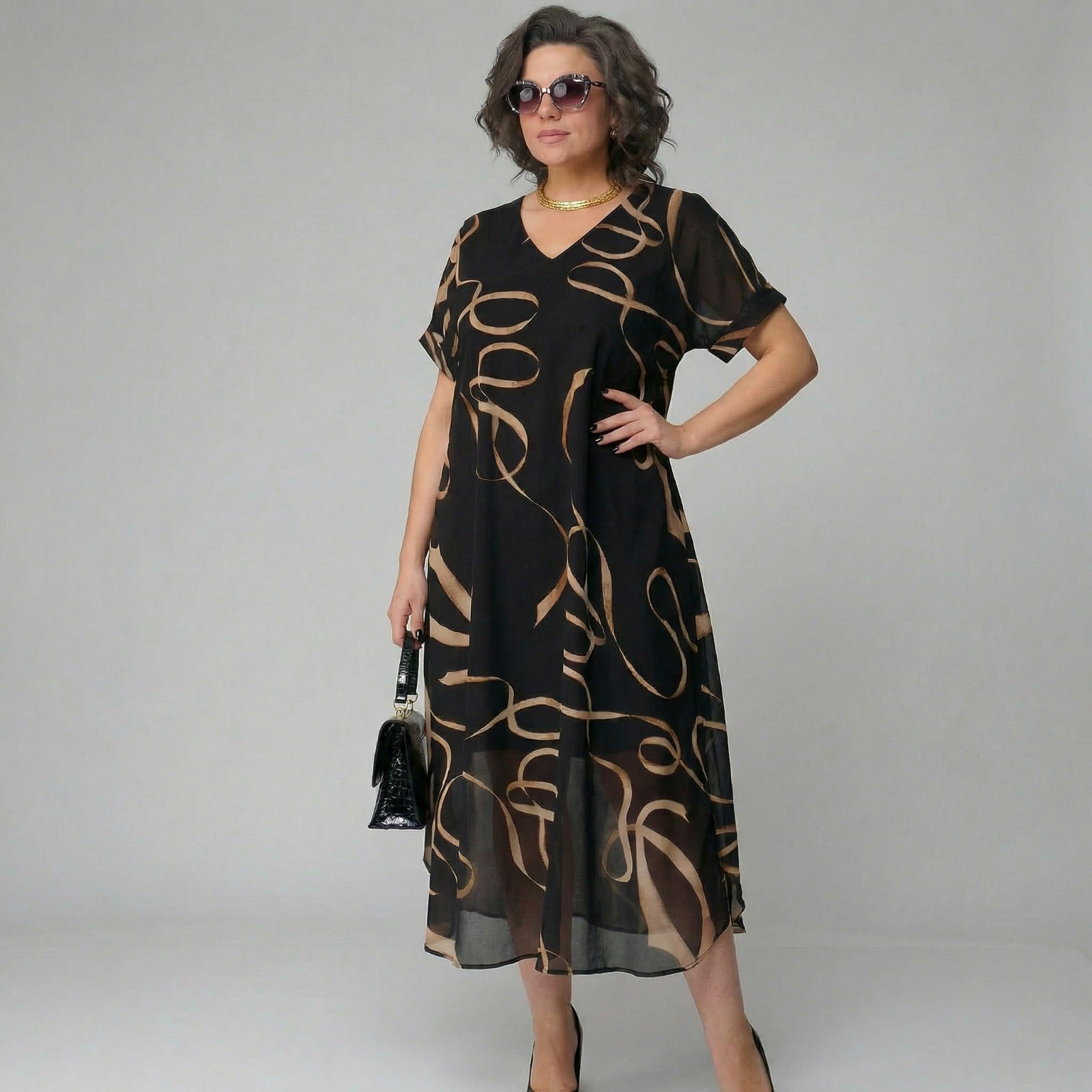 Francesca™ Dress with Ruffle and Golden Print