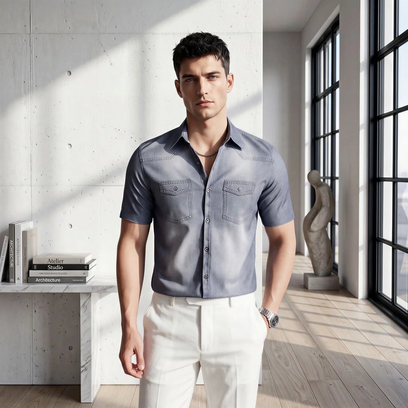 Vittorio™ Slim Fit Denim Shirt with Premium Faded Wash