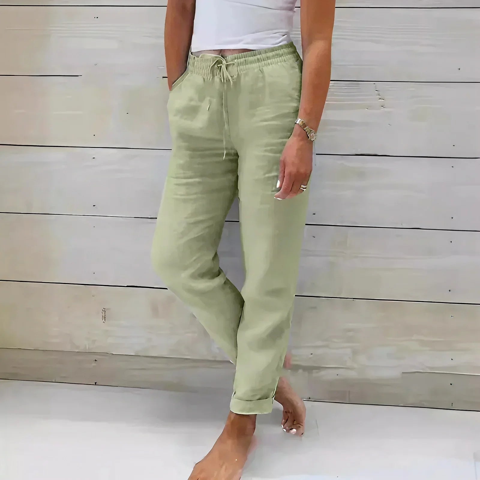 Norah™ Cotton-Linen Pants with Adjustable Waistband