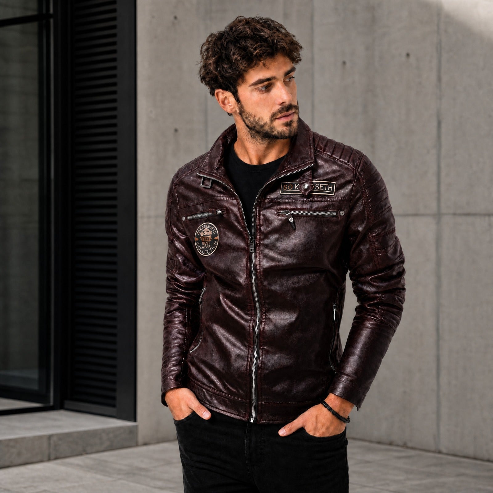 Vanguard™ Premium Leather Jacket with Stand Collar