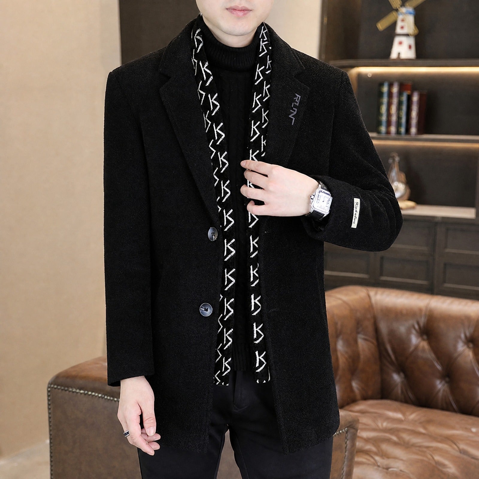 Meridian™ Coat with Integrated Scarf and Structured Classic Lapel