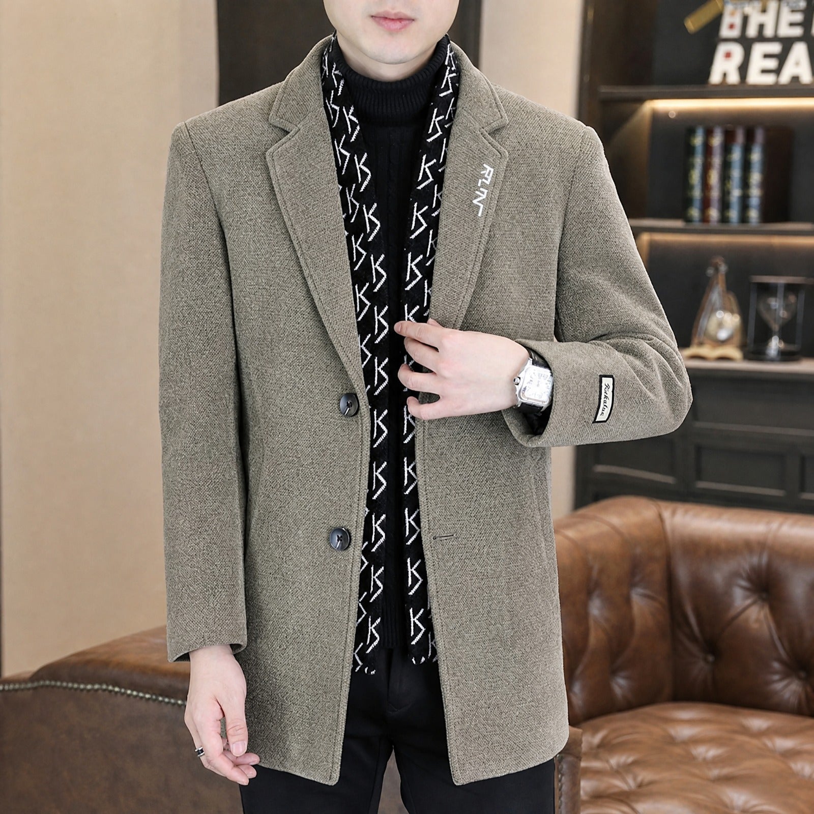 Meridian™ Coat with Integrated Scarf and Structured Classic Lapel