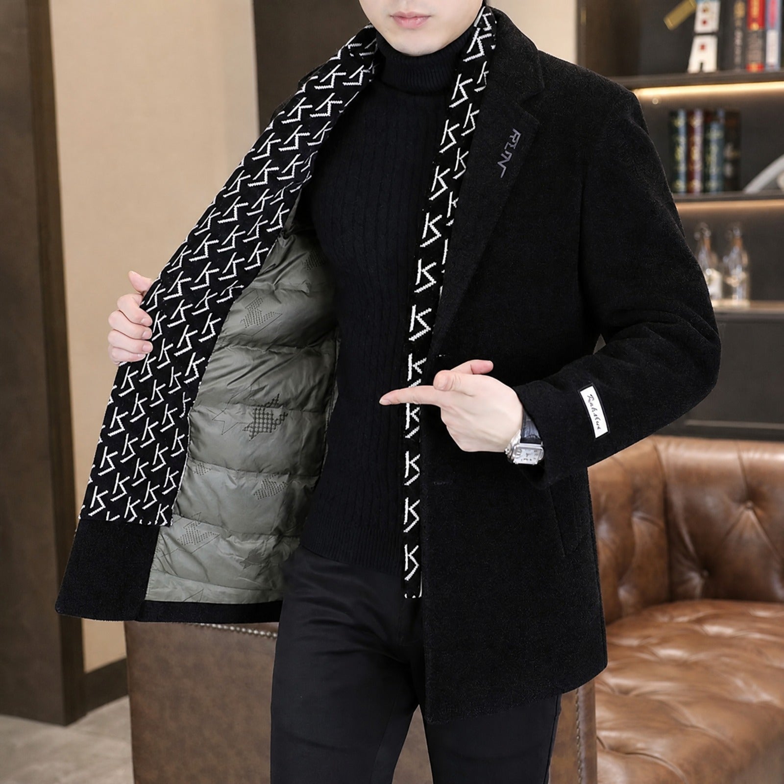 Meridian™ Coat with Integrated Scarf and Structured Classic Lapel