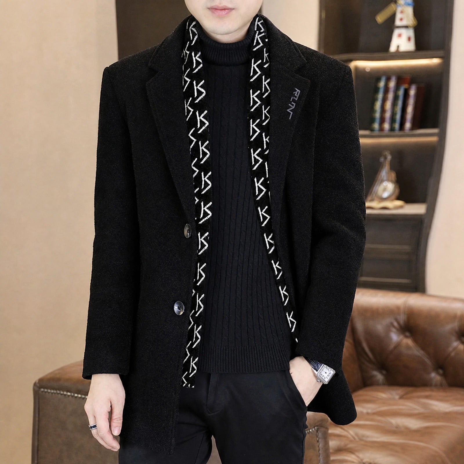 Meridian™ Coat with Integrated Scarf and Structured Classic Lapel