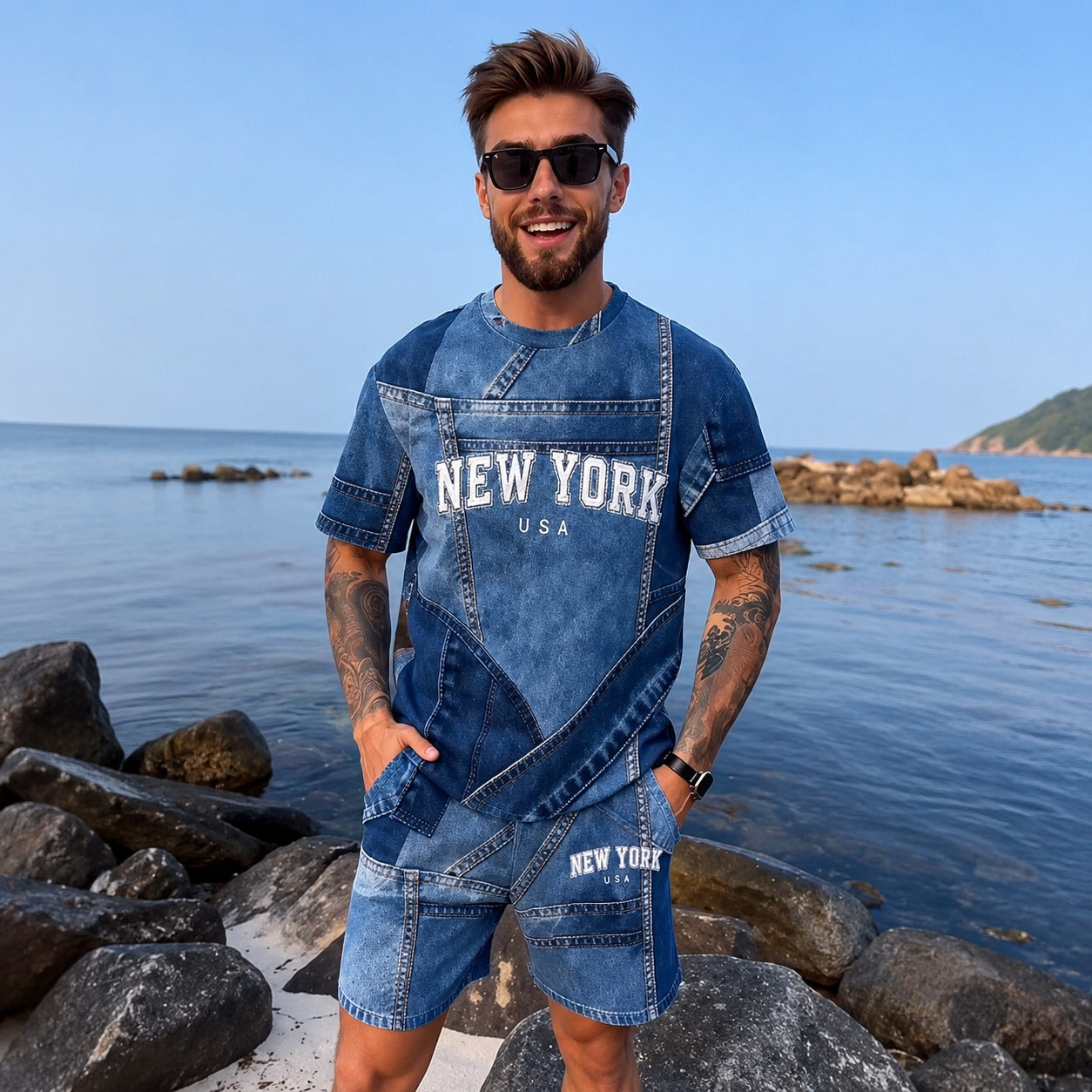 Dominic™ Denim-Effect Set with Short Sleeve T-Shirt