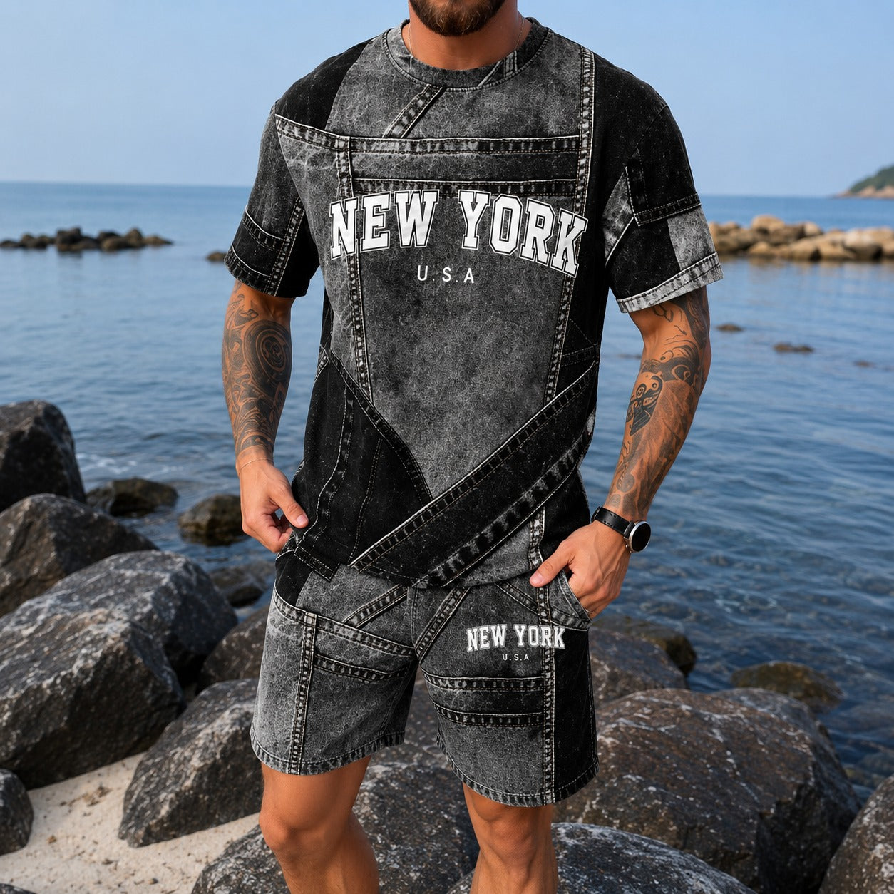 Dominic™ Denim-Effect Set with Short Sleeve T-Shirt