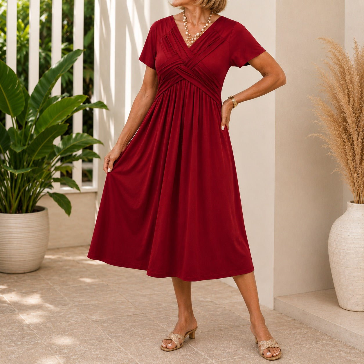 Lirenne™ Dress With Flowing Midi Skirt And Side Pockets