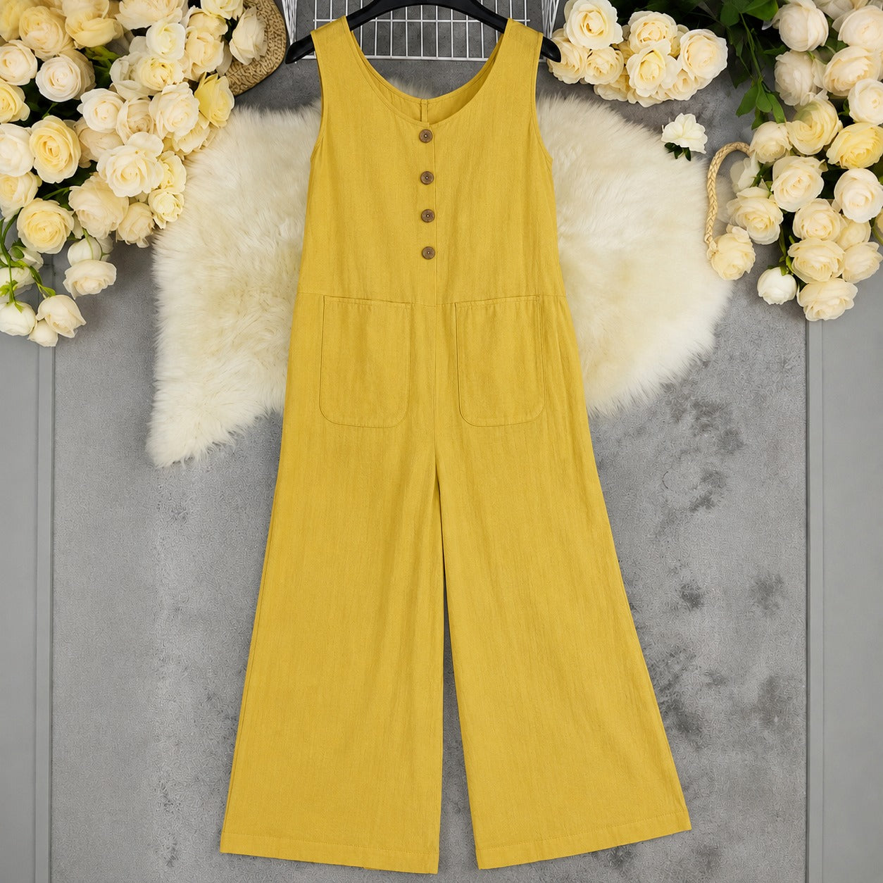 Wide-Leg Ellery™ Jumpsuit with Front Pockets and Round Neck
