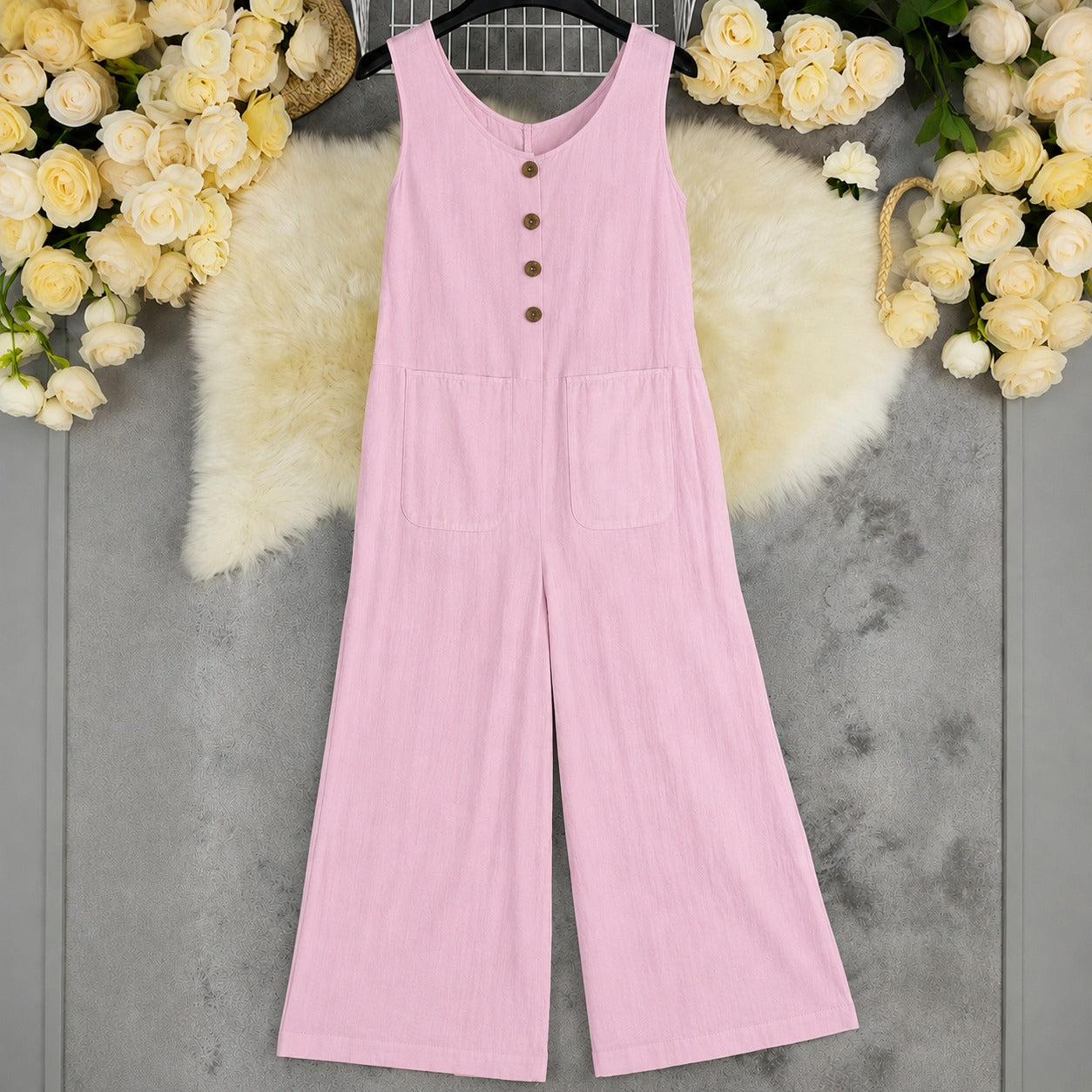 Wide-Leg Ellery™ Jumpsuit with Front Pockets and Round Neck