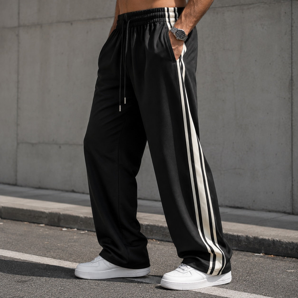 Pants Maxton™ with Side Stripes, Drawstring Waist and Straight Leg