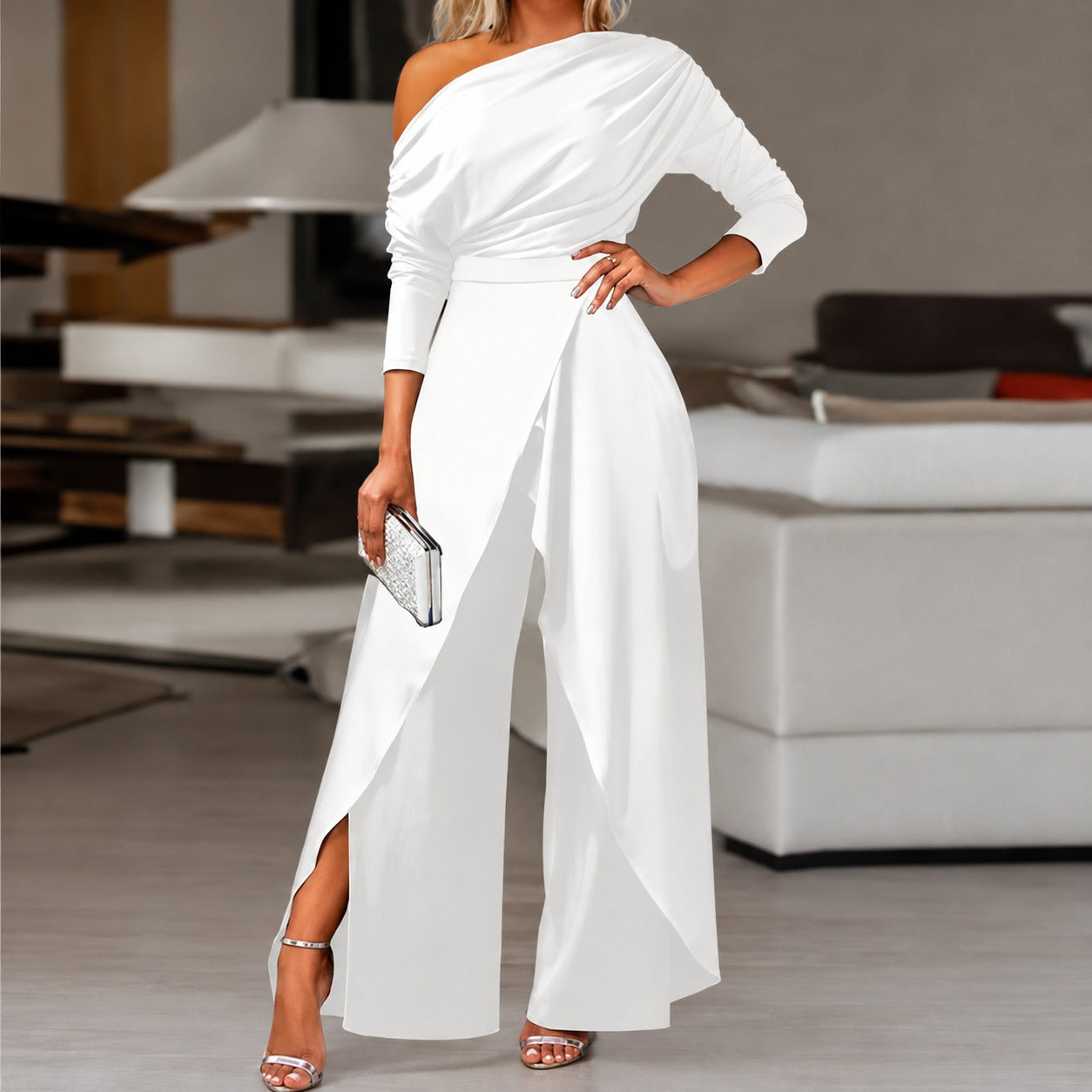 Jumpsuit Florise™ with Draped One-Shoulder Design and Flowing Overlay