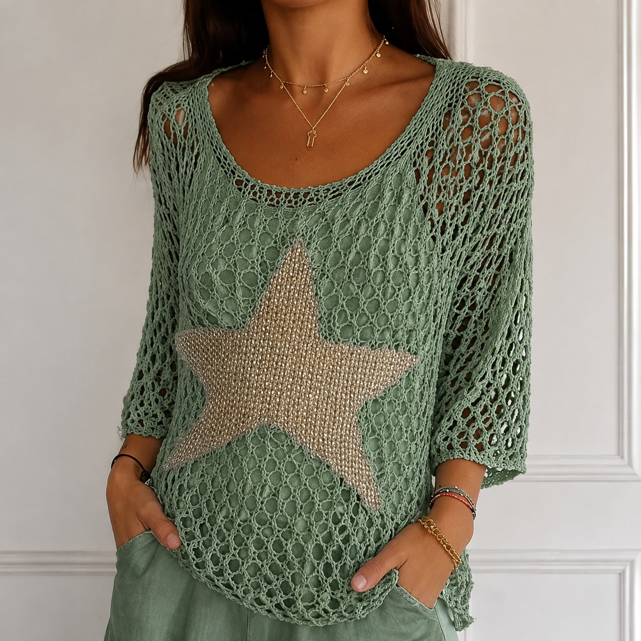 Sweater Starla™ in Open-Knit with Star Motif and Relaxed Fit