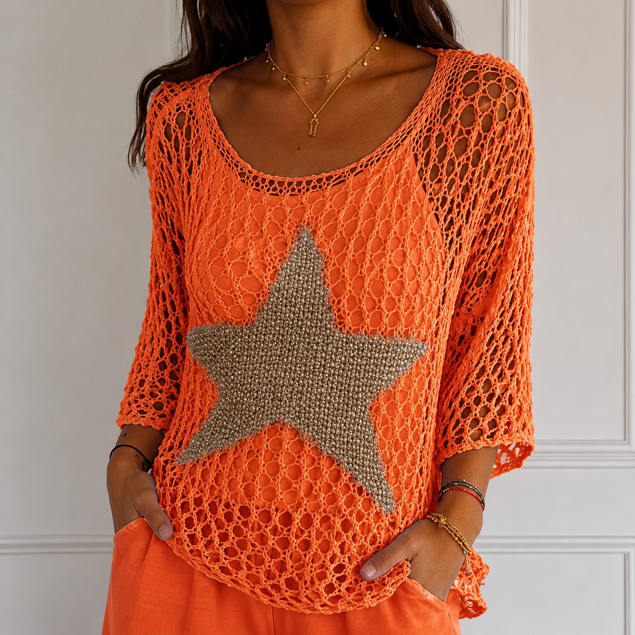 Sweater Starla™ in Open-Knit with Star Motif and Relaxed Fit