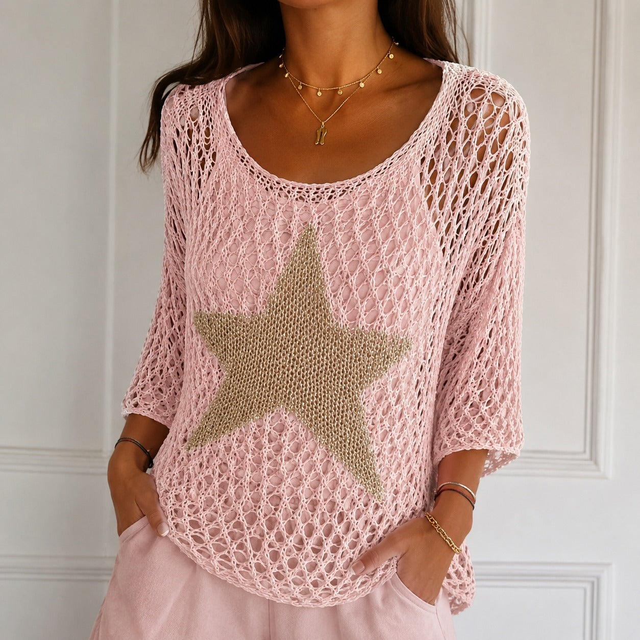 Sweater Starla™ in Open-Knit with Star Motif and Relaxed Fit