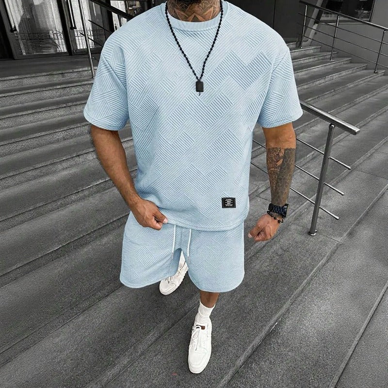 Montiel™ Premium Textured Set with Oversized T-Shirt and Elastic-Waist Shorts