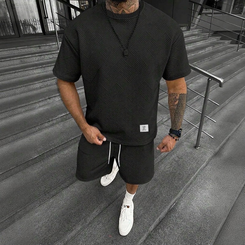 Montiel™ Premium Textured Set with Oversized T-Shirt and Elastic-Waist Shorts