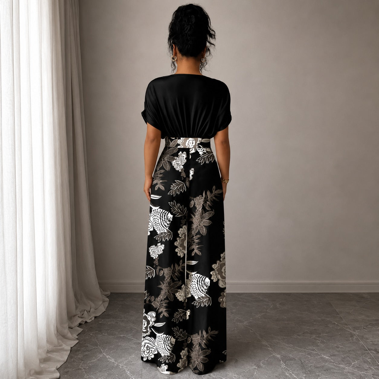 Jumpsuit Evelina™ with Draped V-Neck, Defined Waist and Wide-Leg Fit