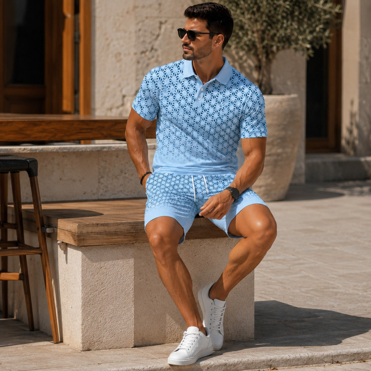 Set Sterling™ with Geometric Polo and Coordinated Drawstring Shorts