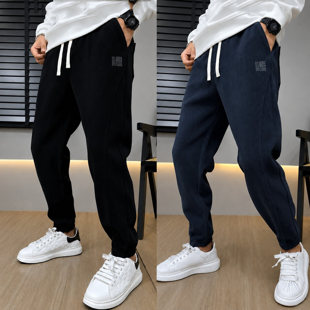 Pants Cedric™ with Ribbed Texture, Drawstring Waist and Tapered Fit