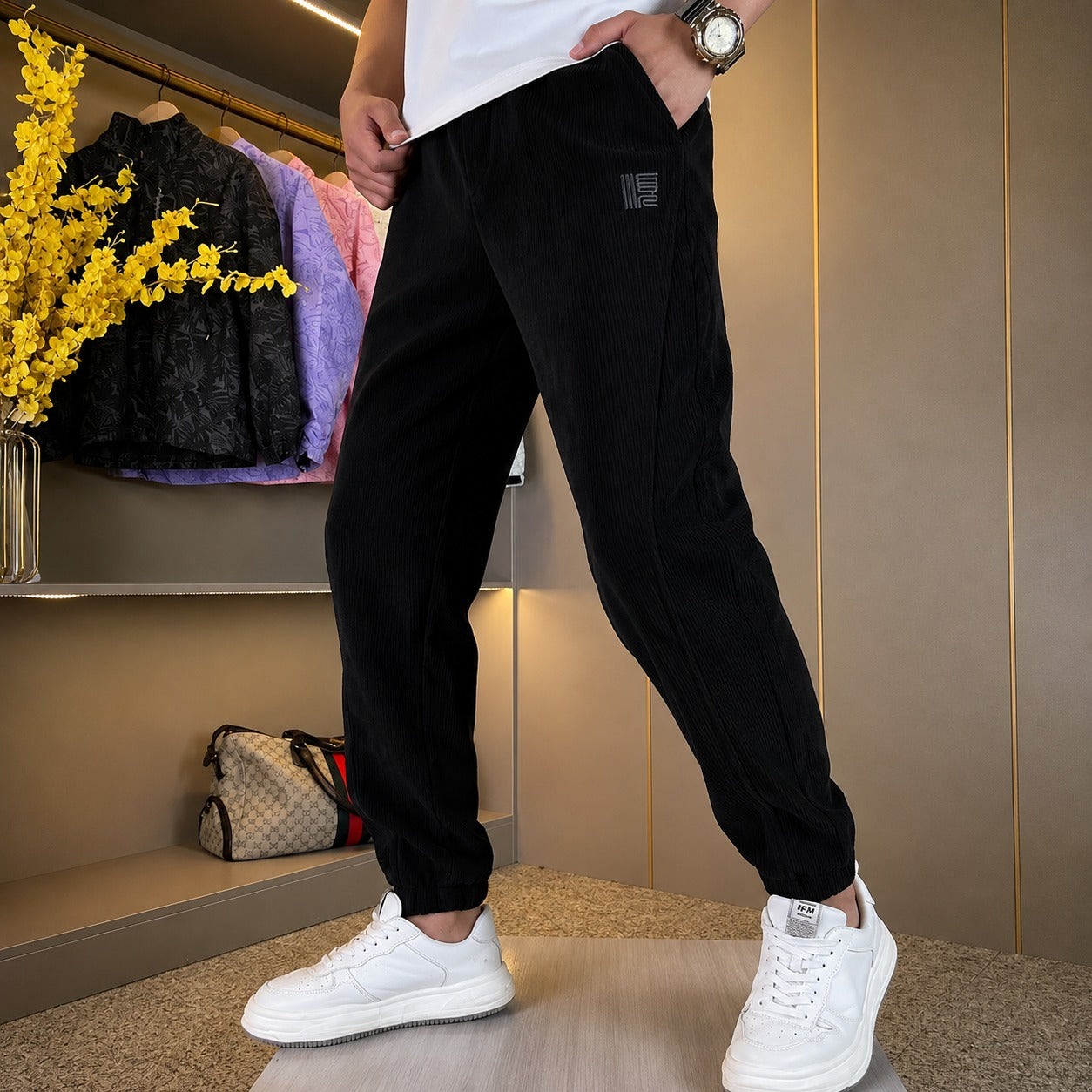 Pants Cedric™ with Ribbed Texture, Drawstring Waist and Tapered Fit