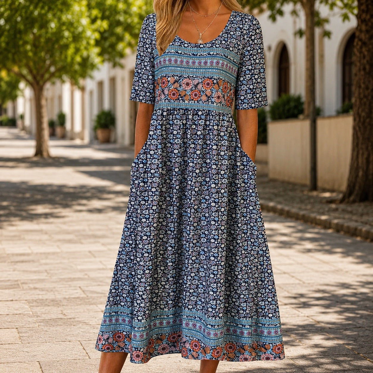 Dress Avignon™ with Mixed Floral Prints and Flowy Maxi Skirt