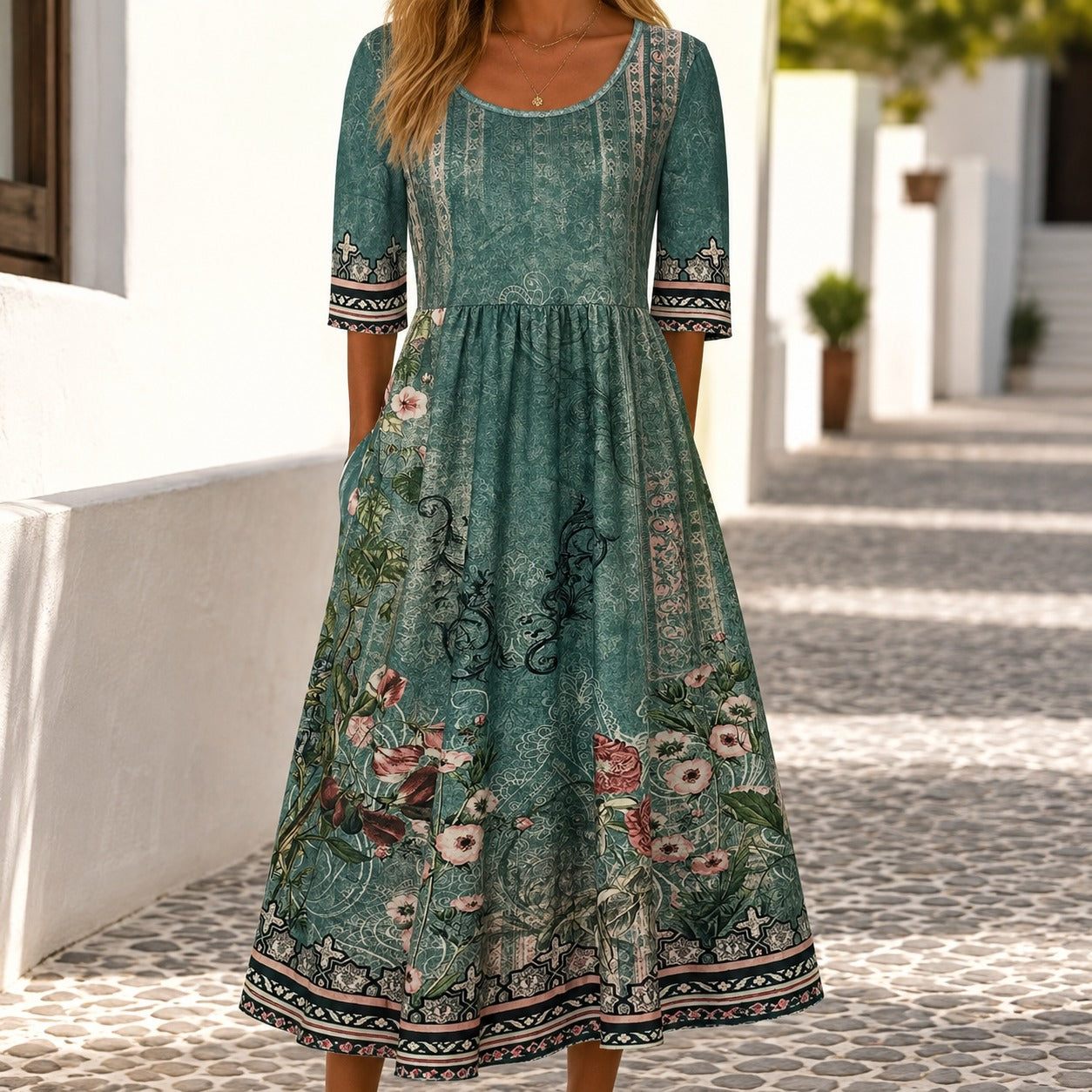 Dress Avignon™ with Mixed Floral Prints and Flowy Maxi Skirt
