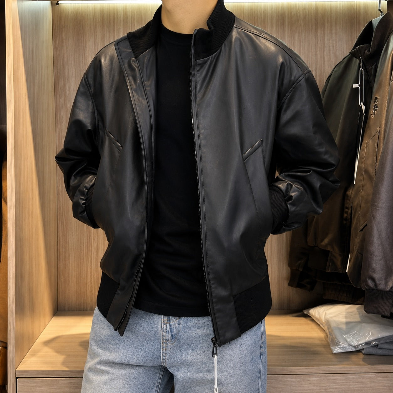 Bomber Jacket Travis™ with Zip Front And Ribbed Trim