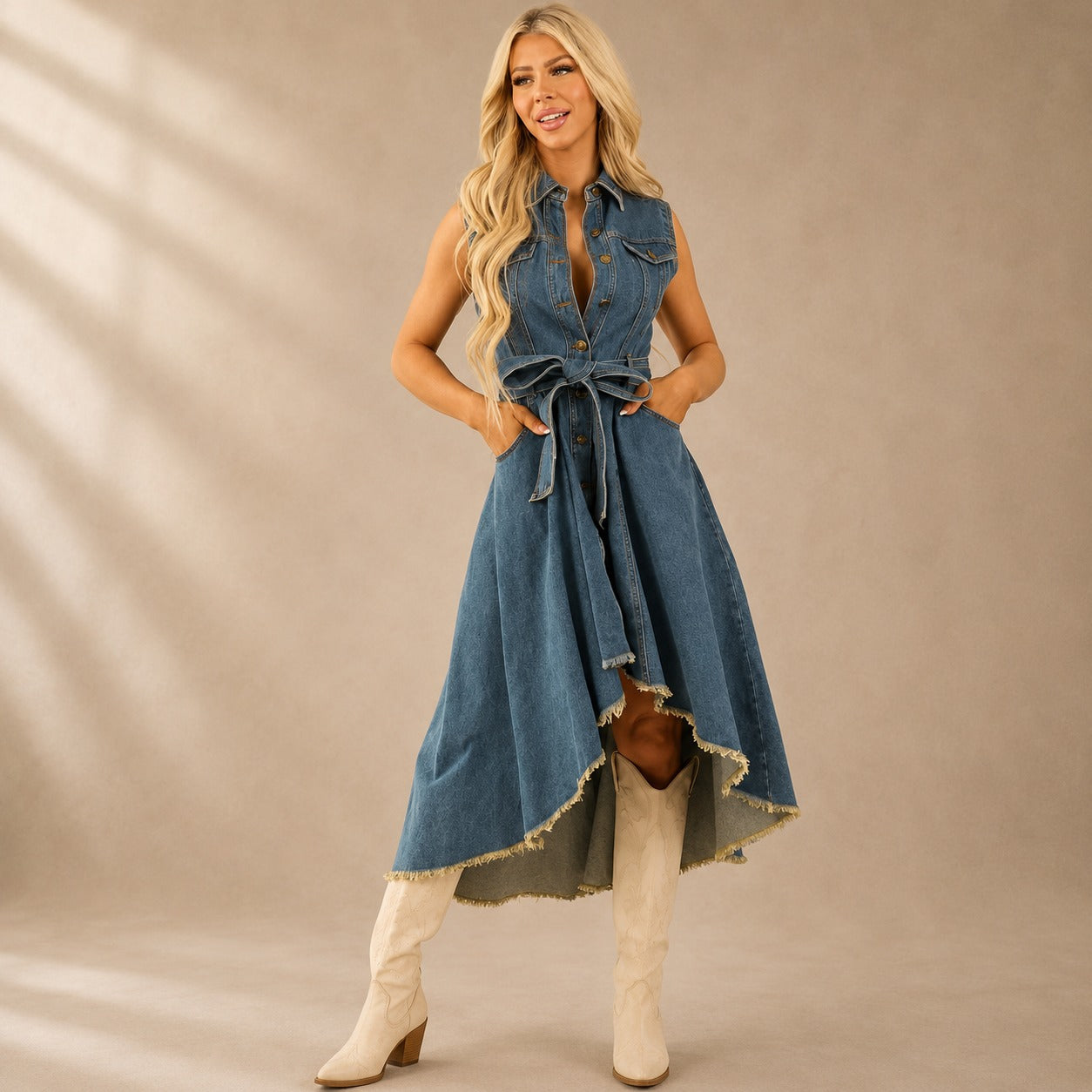 Dress Laurel™ with Button Front, Tie Waist and High-Low Hem