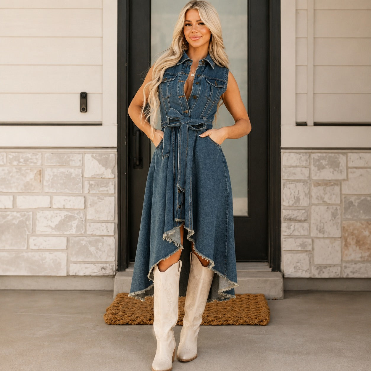 Dress Laurel™ with Button Front, Tie Waist and High-Low Hem