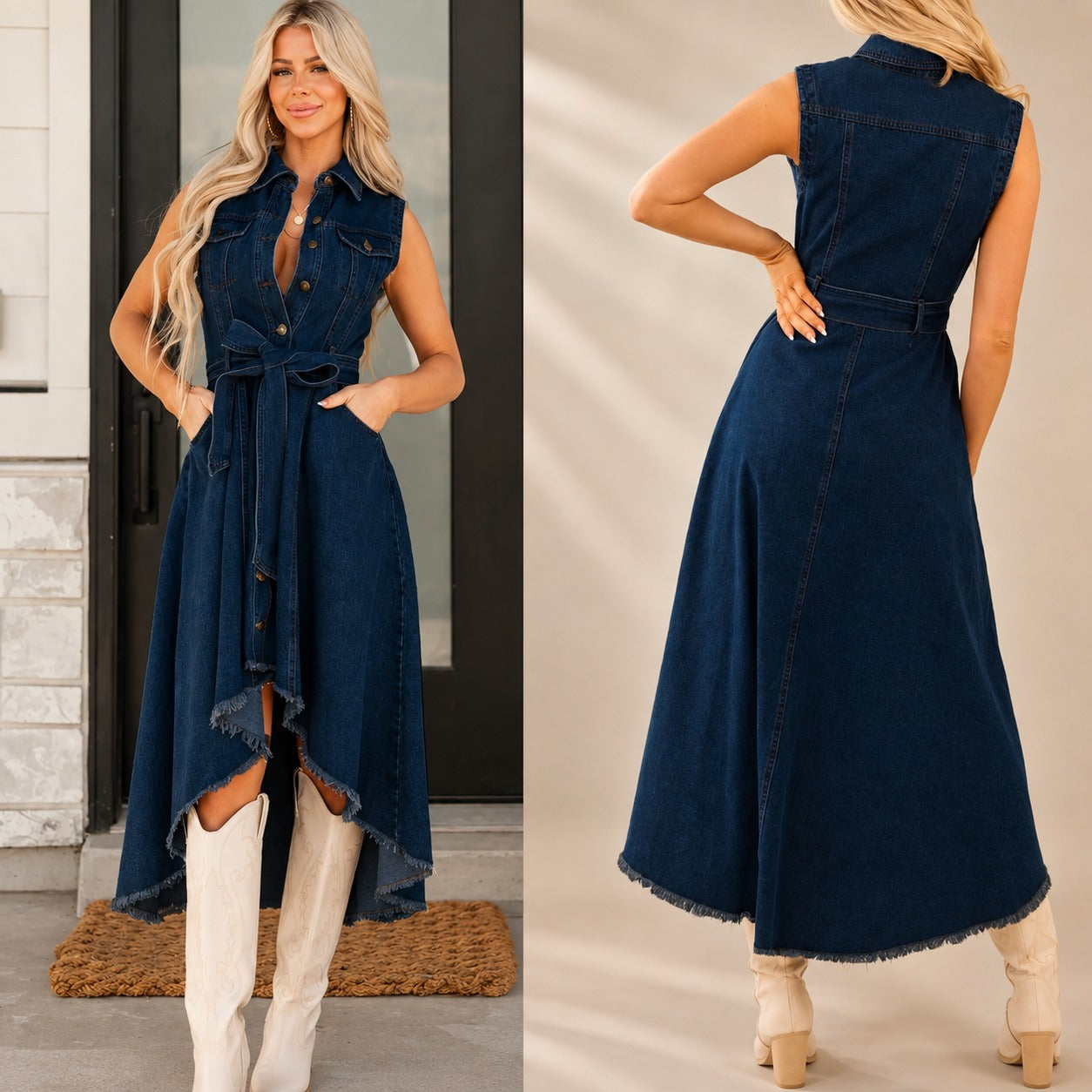 Dress Laurel™ with Button Front, Tie Waist and High-Low Hem