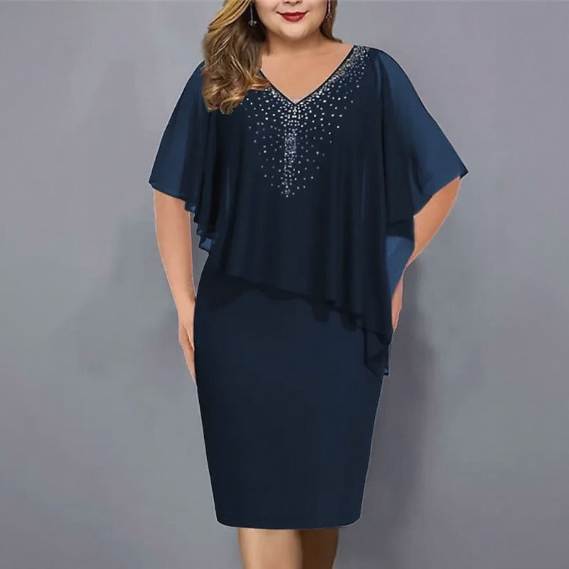 Maresse™ Dress with Asymmetrical Overlay and Sparkling Embellishments