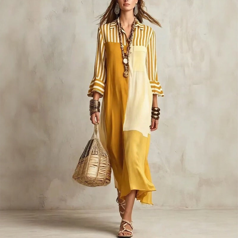Avelina™ Dress with Contrasting Color Panels and 3/4 Sleeves