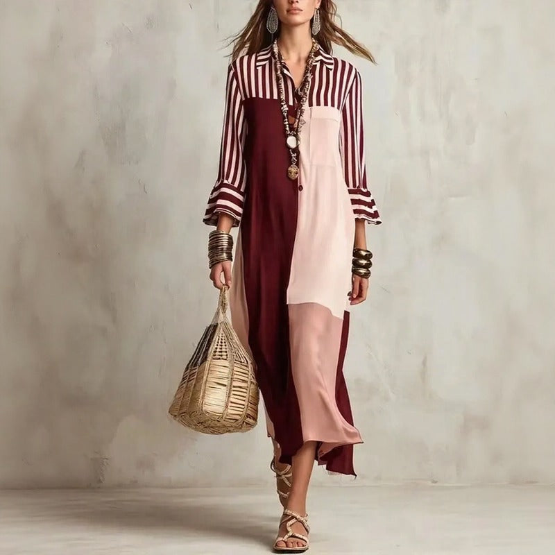 Avelina™ Dress with Contrasting Color Panels and 3/4 Sleeves
