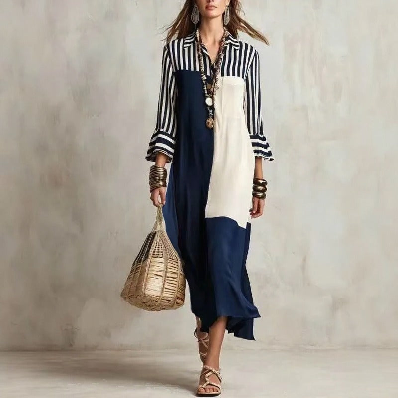 Avelina™ Dress with Contrasting Color Panels and 3/4 Sleeves