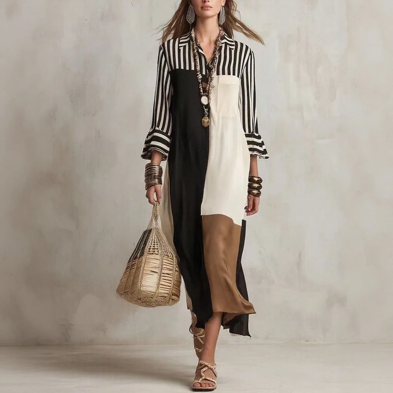 Avelina™ Dress with Contrasting Color Panels and 3/4 Sleeves