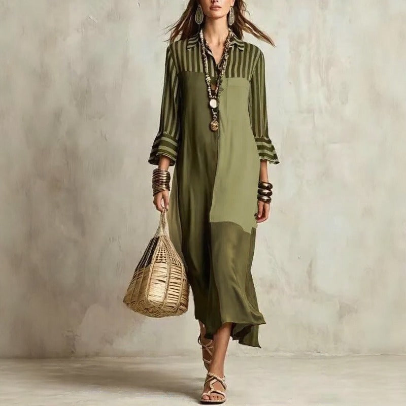 Avelina™ Dress with Contrasting Color Panels and 3/4 Sleeves