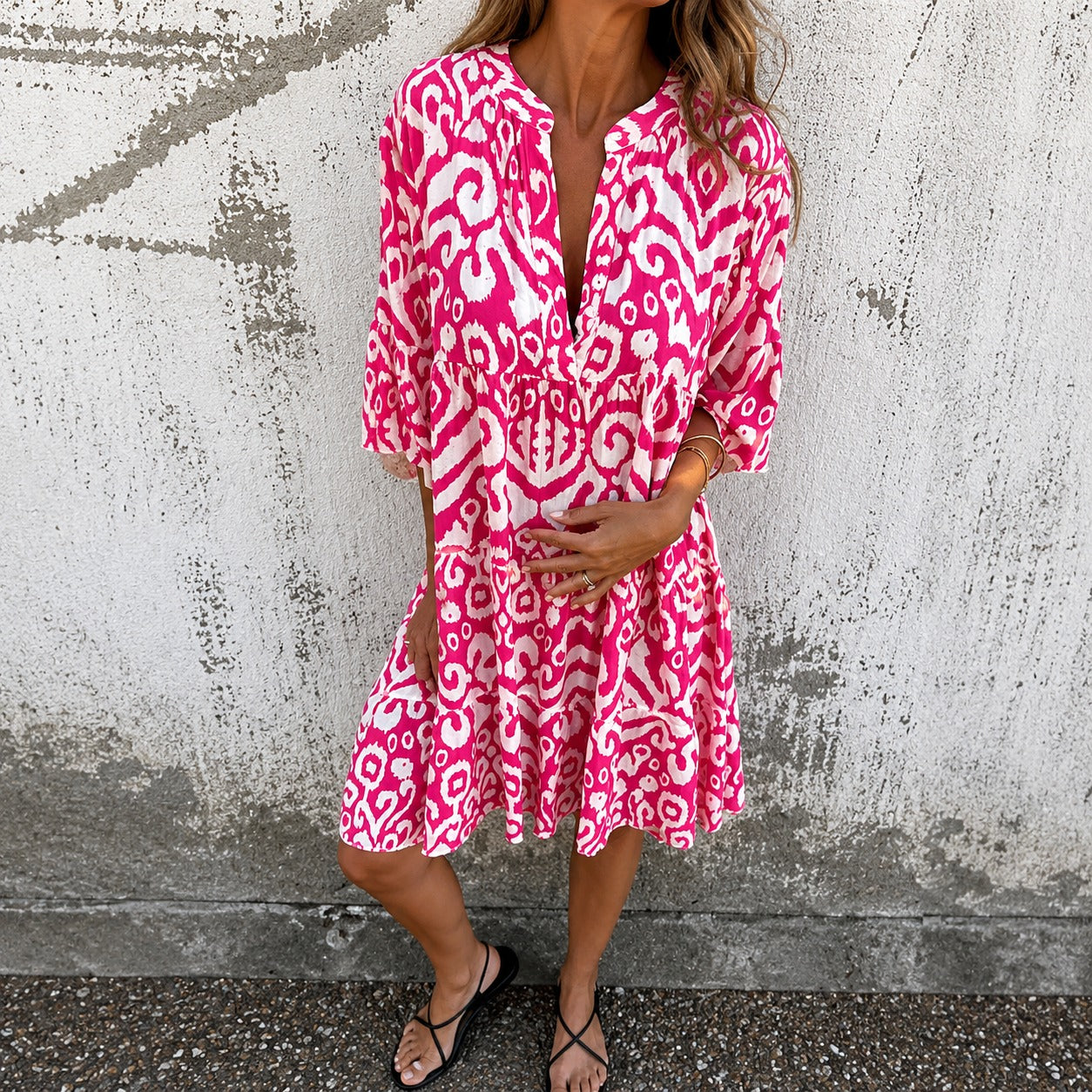 Amarena™ Dress with Ornamental Abstract Print and 3/4 Sleeves