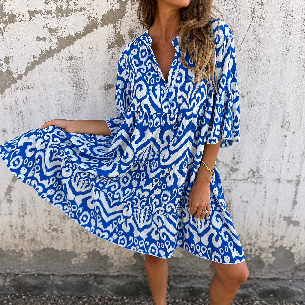 Amarena™ Dress with Ornamental Abstract Print and 3/4 Sleeves