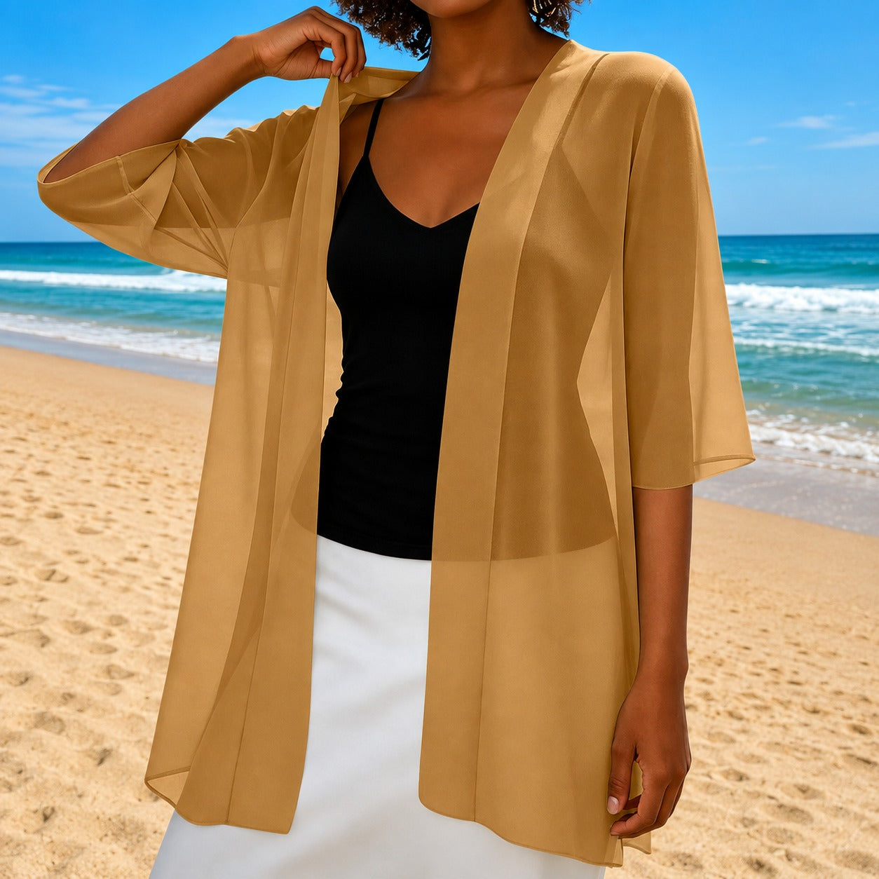 Cardigan Brielle™ with Lightweight Sheer Fabric and Open Front